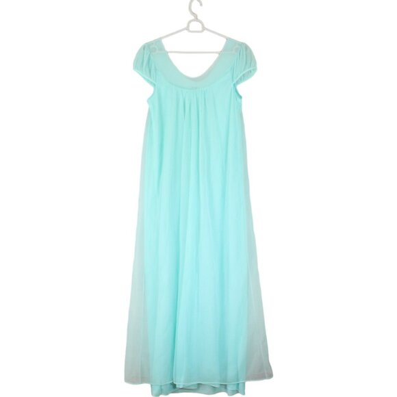 Vintage French Maid Nightgown Aqua Blue Small Full Length Short Sleeves SW52 - Picture 2 of 13